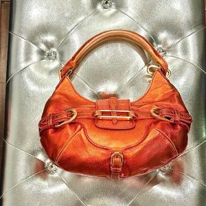 JIMMY CHOO METALLIC ORANGE LEATHER BAG